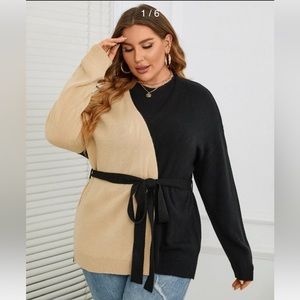 Plus Two Tone Drop Shoulder Belted Cardigan NWT